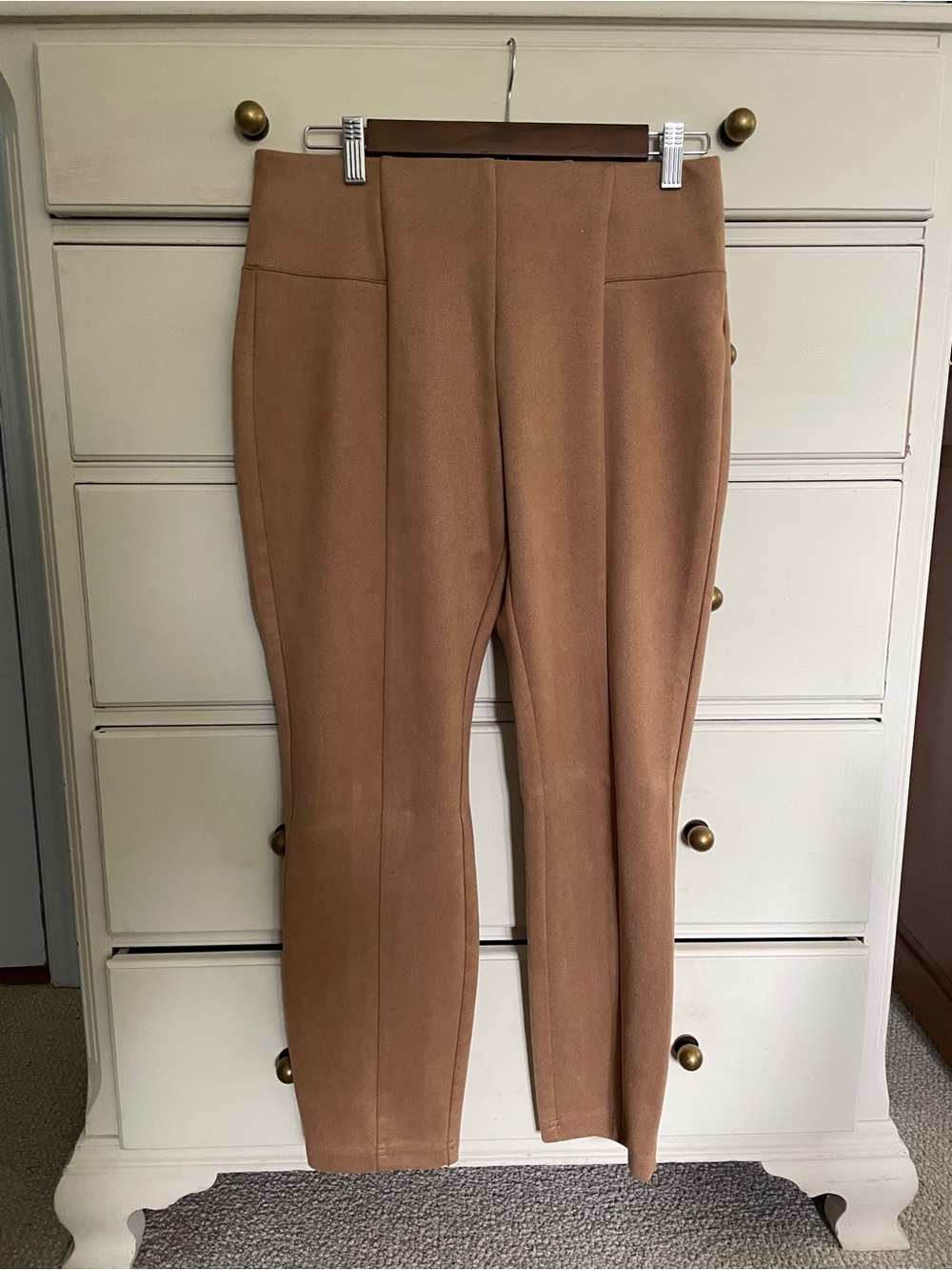 High-Waist Faux Suede Ankle Pants - Camel